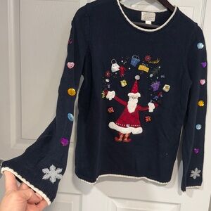 Christopher & Banks Festive Navy Sweater with Santa Design